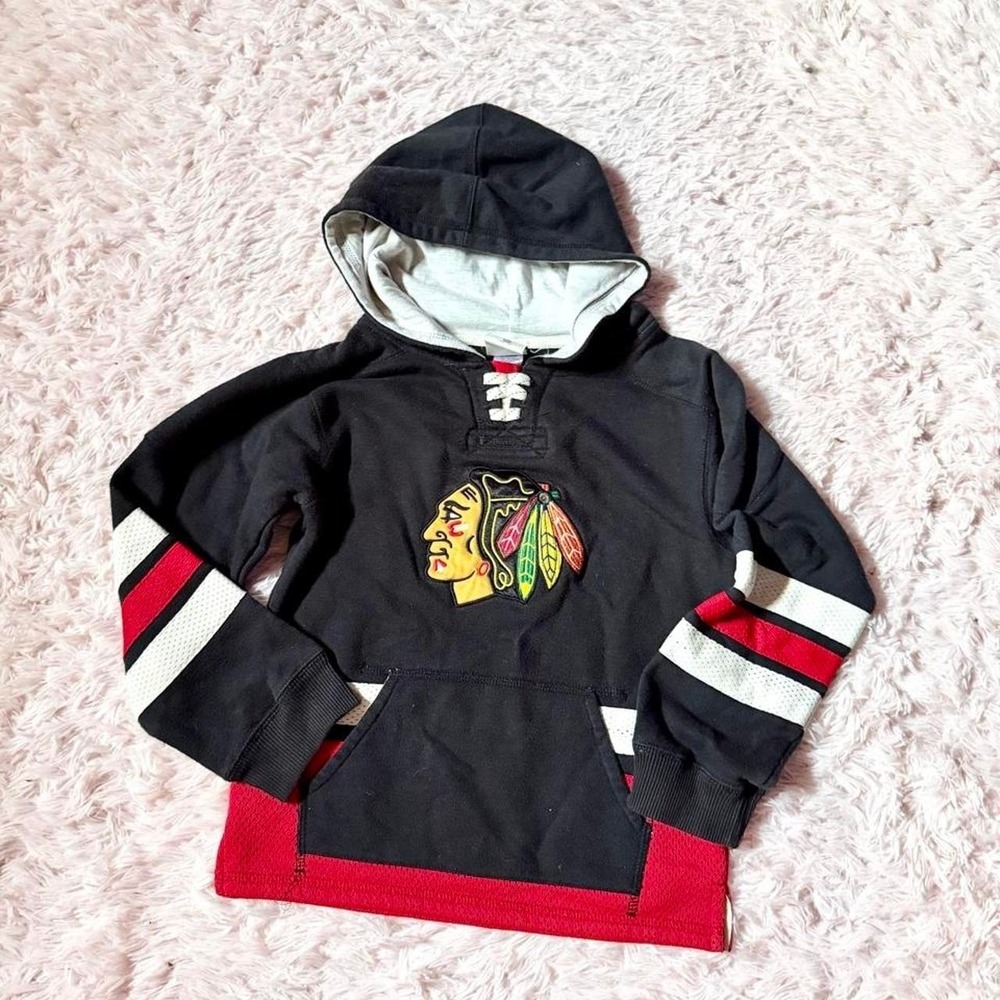 Chicago Blackhawks NHL Embroidered Hocket Pullover Hoodie Boys L Sportswear